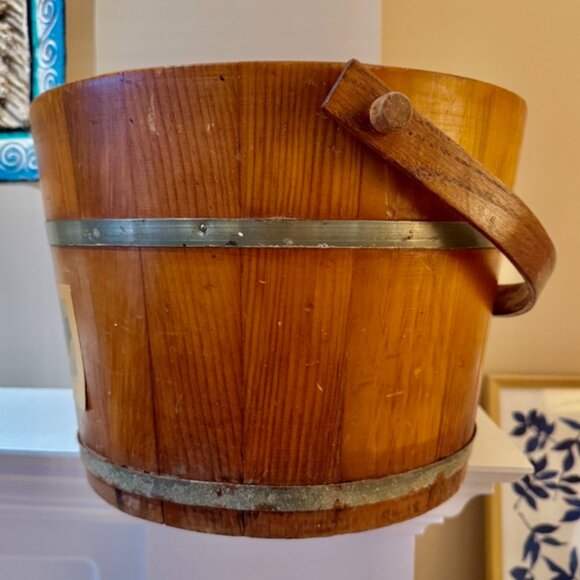 Antique Swing Handle Wood Firkin Bucket with Currier & Ives Print - Picture 6 of 11